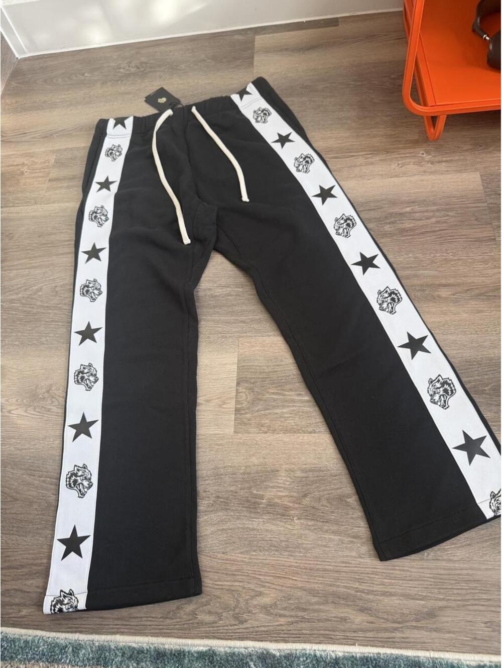 Darc Sport Men's Black Sweatpants with White Side Stripe and Drawstring, Size M,